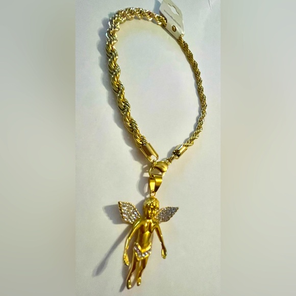 sale store online FASHION JEWELRY FASHION BLING NECKLACE STERLING STEEL HIP HOP BABY ANGEL PENDANT www.soph tech